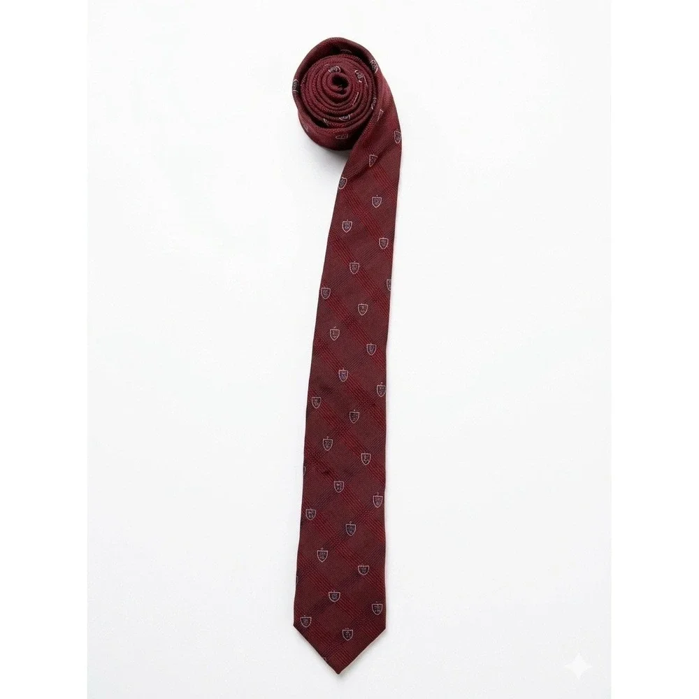 John Varvatos Tie Men Maroon Sz58x3' Crest Shield Silk Wool Blend Preppy Classic